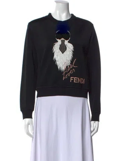 Pre-owned Fendi Graphic Print Crew Neck Sweatshirt In Black