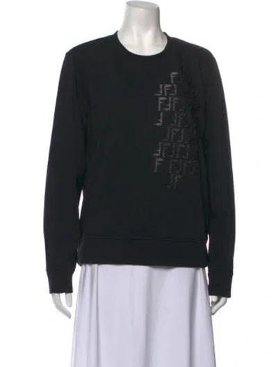 Pre-owned Fendi Graphic Print Crew Neck Sweatshirt In Black