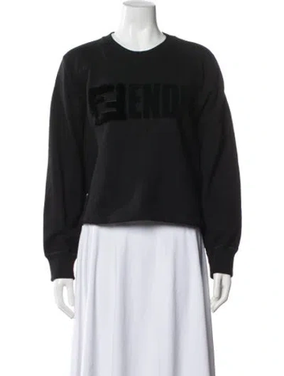 Pre-owned Fendi Graphic Print Crew Neck Sweatshirt In Black