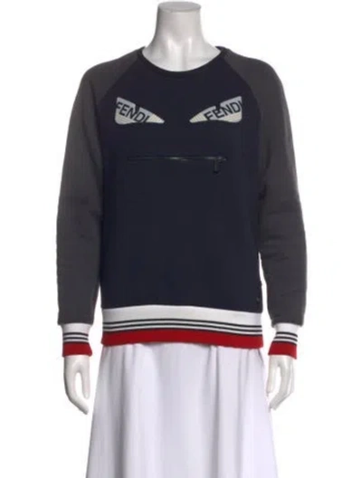 Pre-owned Fendi Graphic Print Crew Neck Sweatshirt In Blue