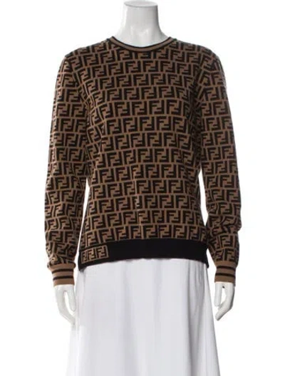 Pre-owned Fendi Graphic Print Crew Neck Sweatshirt In Brown