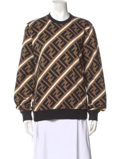 Pre-owned Fendi Graphic Print Crew Neck Sweatshirt In Brown