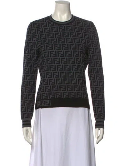 Pre-owned Fendi Graphic Print Crew Neck Sweatshirt In Gray