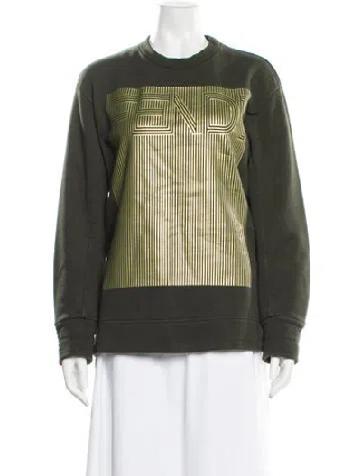 Pre-owned Fendi Graphic Print Crew Neck Sweatshirt In Green