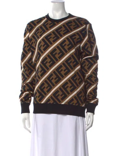 Pre-owned Fendi Graphic Print Crew Neck Sweatshirt W/ Tags In Brown