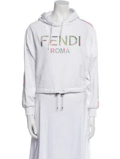 Pre-owned Fendi Graphic Print Crew Neck Sweatshirt In White