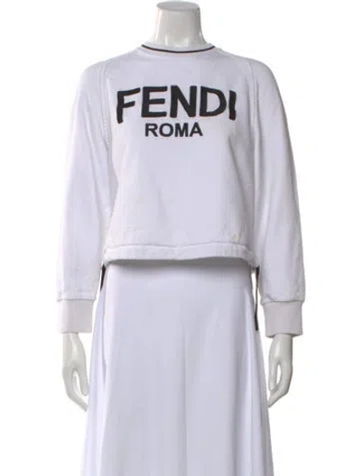 Pre-owned Fendi Graphic Print Crew Neck Sweatshirt In White