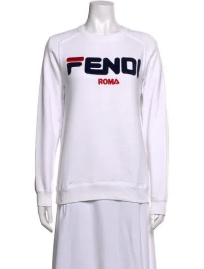 Pre-owned Fendi Graphic Print Crew Neck Sweatshirt In White