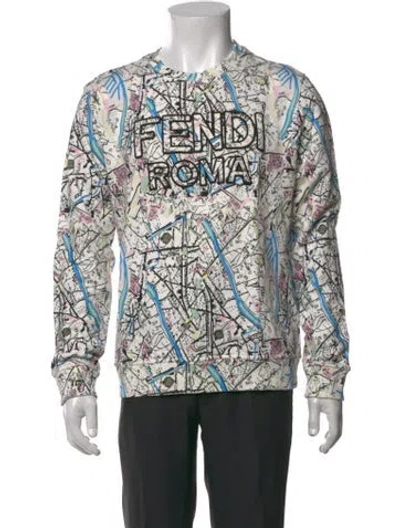 Pre-owned Fendi Graphic Print Crew Neck Sweatshirt In White