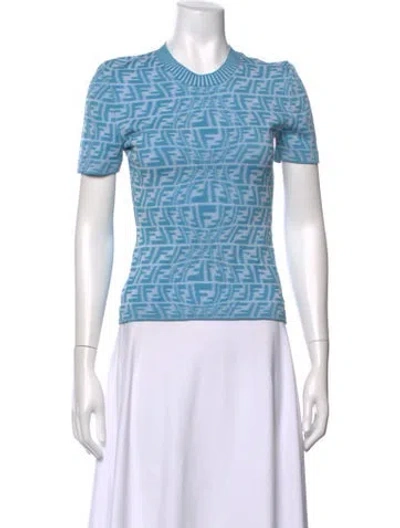 Pre-owned Fendi Graphic Print Crew Neck Top In Blue