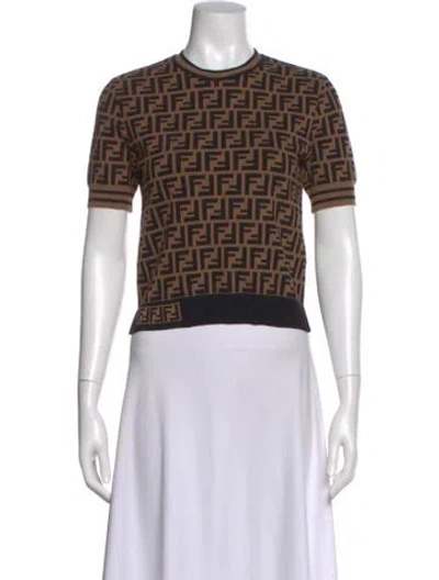 Pre-owned Fendi Graphic Print Crew Neck Top In Brown
