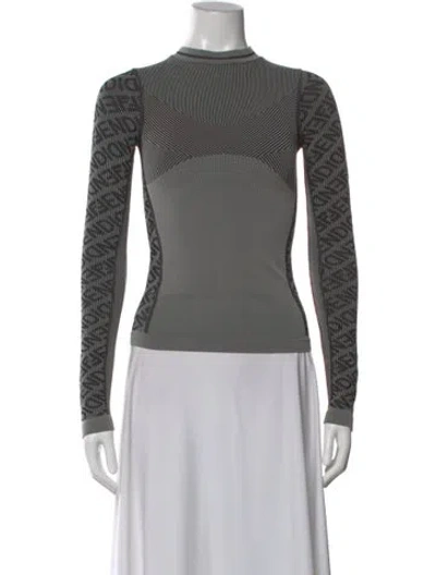 Pre-owned Fendi Graphic Print Crew Neck Top In Gray