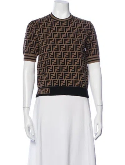 Pre-owned Fendi Graphic Print Crew Neck Top In Neutrals