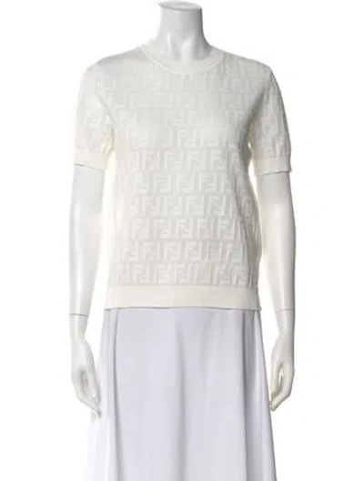 Pre-owned Fendi Graphic Print Crew Neck Top In White