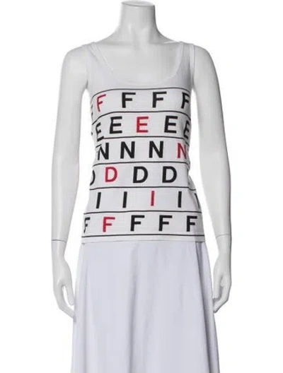 Pre-owned Fendi Graphic Print Crew Neck Top In White