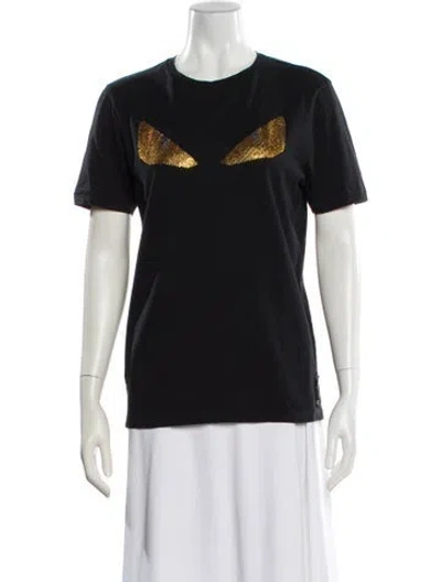 Pre-owned Fendi Graphic Print Crew Neck T-shirt In Black