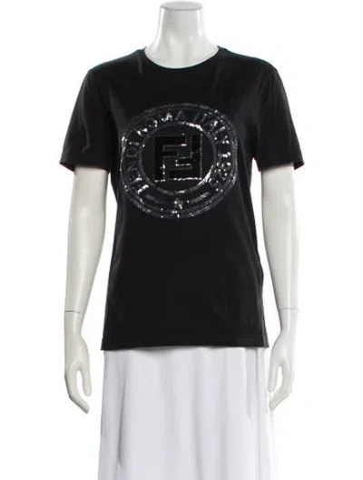 Pre-owned Fendi Graphic Print Crew Neck T-shirt In Black