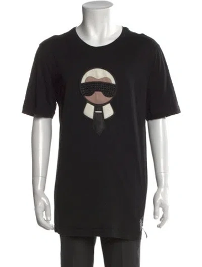 Pre-owned Fendi Graphic Print Crew Neck T-shirt In Black