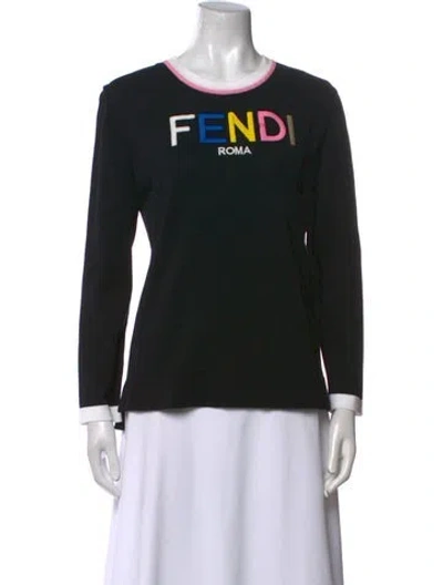 Pre-owned Fendi Graphic Print Crew Neck T-shirt In Black