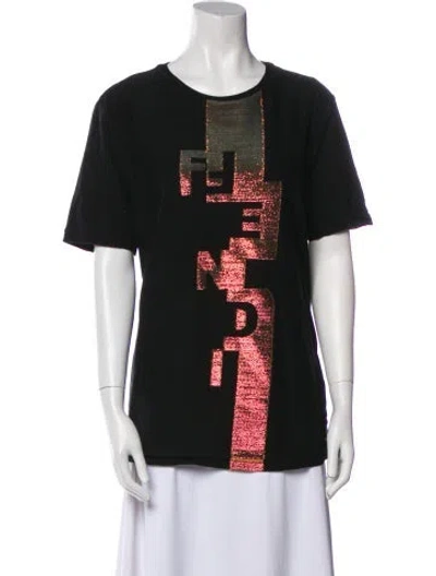 Pre-owned Fendi Graphic Print Crew Neck T-shirt In Black