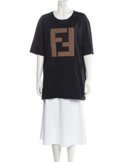 Pre-owned Fendi Graphic Print Crew Neck T-shirt In Black