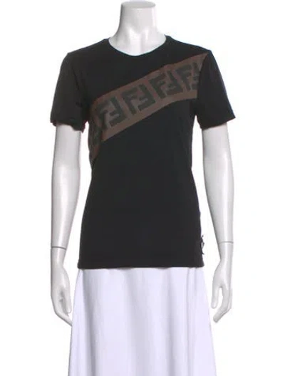 Pre-owned Fendi Graphic Print Crew Neck T-shirt In Black