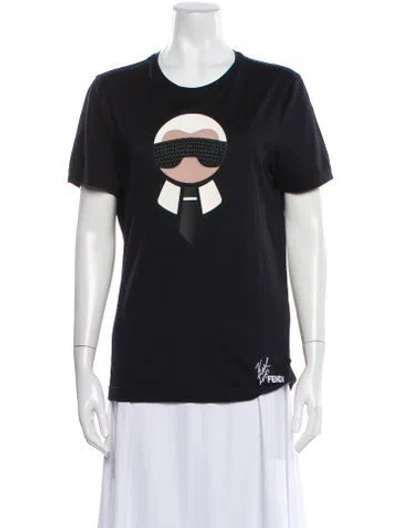 Pre-owned Fendi Graphic Print Crew Neck T-shirt In Black