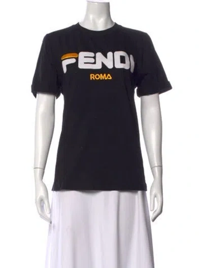 Pre-owned Fendi Graphic Print Crew Neck T-shirt In Black