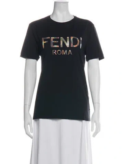Pre-owned Fendi Graphic Print Crew Neck T-shirt In Black