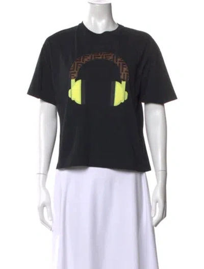 Pre-owned Fendi Graphic Print Crew Neck T-shirt In Black