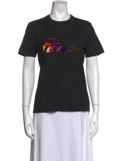 Pre-owned Fendi Graphic Print Crew Neck T-shirt In Black