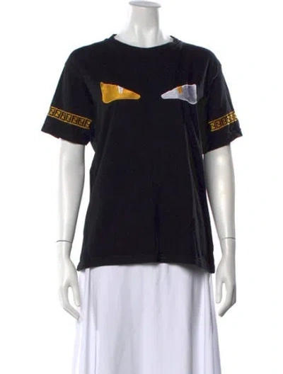 Pre-owned Fendi Graphic Print Crew Neck T-shirt In Black