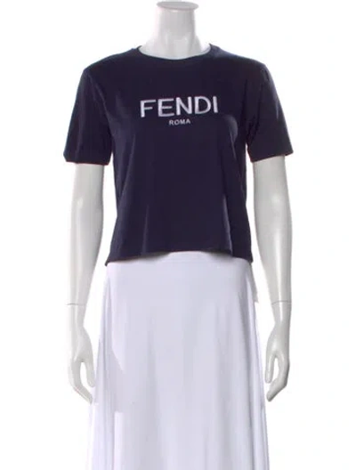 Pre-owned Fendi Graphic Print Crew Neck T-shirt In Blue