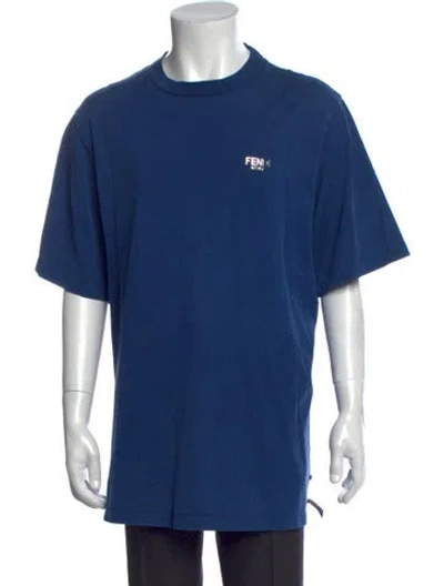 Pre-owned Fendi Graphic Print Crew Neck T-shirt In Blue