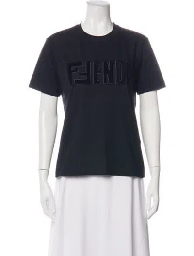 Pre-owned Fendi Graphic Print Crew Neck T-shirt In Blue