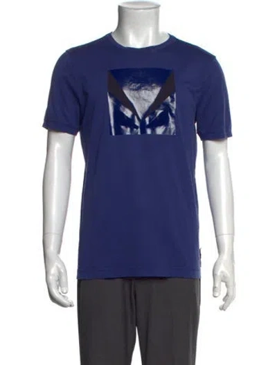 Pre-owned Fendi Graphic Print Crew Neck T-shirt In Blue