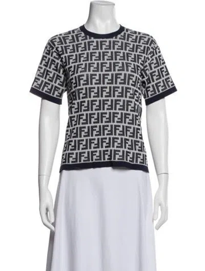 Pre-owned Fendi Graphic Print Crew Neck T-shirt In Blue/white