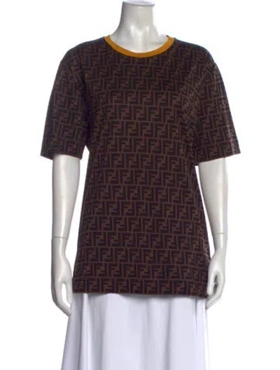 Pre-owned Fendi Graphic Print Crew Neck T-shirt In Brown