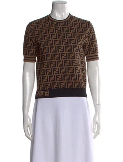 Pre-owned Fendi Graphic Print Crew Neck T-shirt In Brown