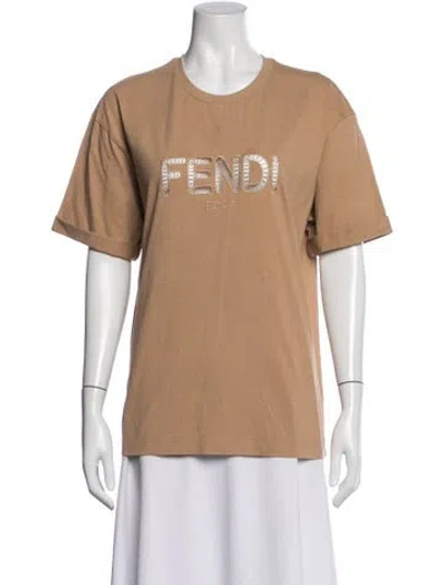 Pre-owned Fendi Graphic Print Crew Neck T-shirt In Brown
