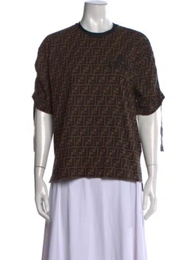 Pre-owned Fendi Graphic Print Crew Neck T-shirt In Brown