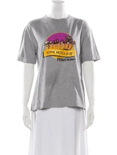 Pre-owned Fendi Graphic Print Crew Neck T-shirt In Gray