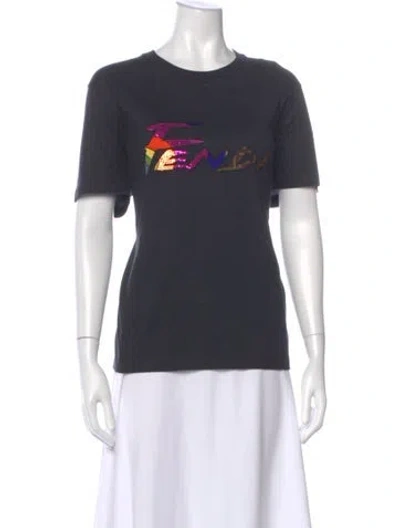 Pre-owned Fendi Graphic Print Crew Neck T-shirt In Gray