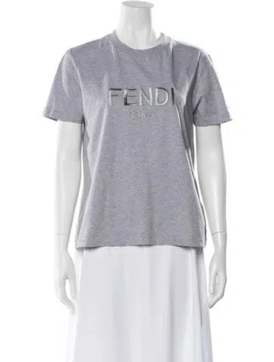 Pre-owned Fendi Graphic Print Crew Neck T-shirt In Gray