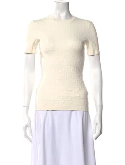 Pre-owned Fendi Graphic Print Crew Neck T-shirt In Neutrals