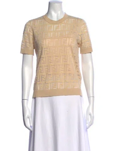 Pre-owned Fendi Graphic Print Crew Neck T-shirt In Neutrals