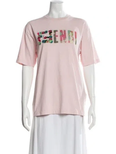 Pre-owned Fendi Graphic Print Crew Neck T-shirt In Pink