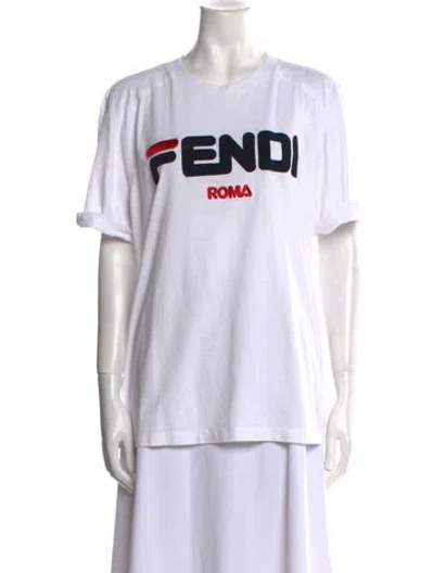 Pre-owned Fendi Graphic Print Crew Neck T-shirt In White