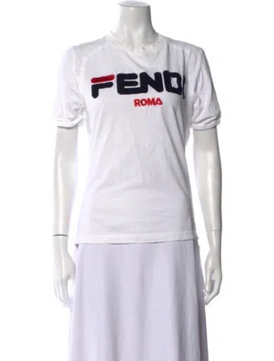 Pre-owned Fendi Graphic Print Crew Neck T-shirt In White