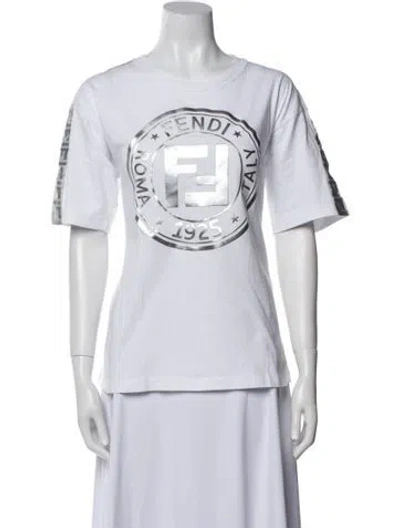 Pre-owned Fendi Graphic Print Crew Neck T-shirt In White